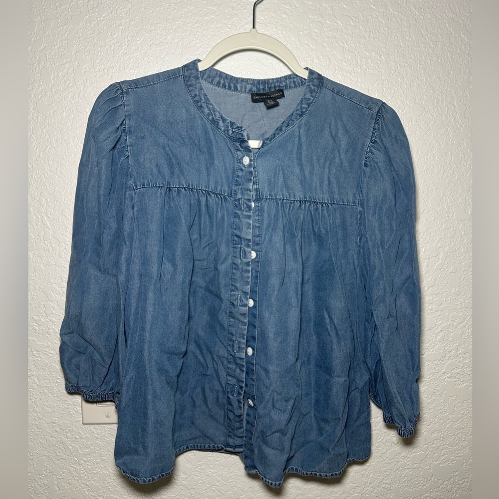 Saks Fifth Avenue Blue Button-Up Denim Tunic Womens Size M Blouse - Picture 3 of 7